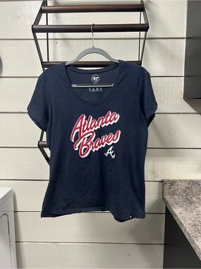 47 Women's Atlanta Braves Navy Tee with Red and White Script